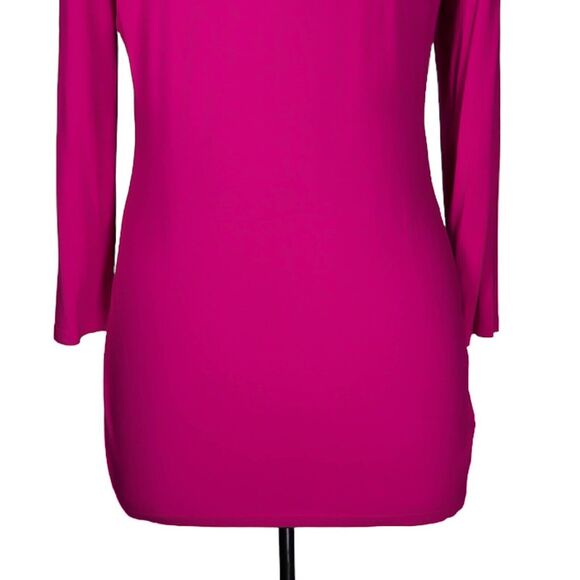 Ralph Lauren Women's Blouse Pink Satin Ruffle Stretch V-Neck 3/4 Sleeve Top L - Picture 8 of 9